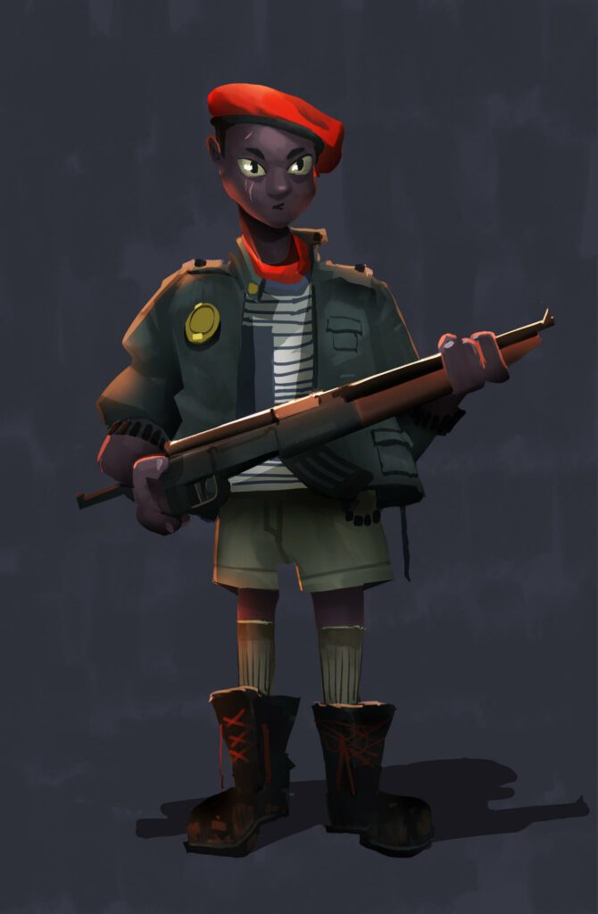 Artwork - A poignant portrayal of a young child soldier, capturing innocence amidst a grim reality, by artist tomsleeps