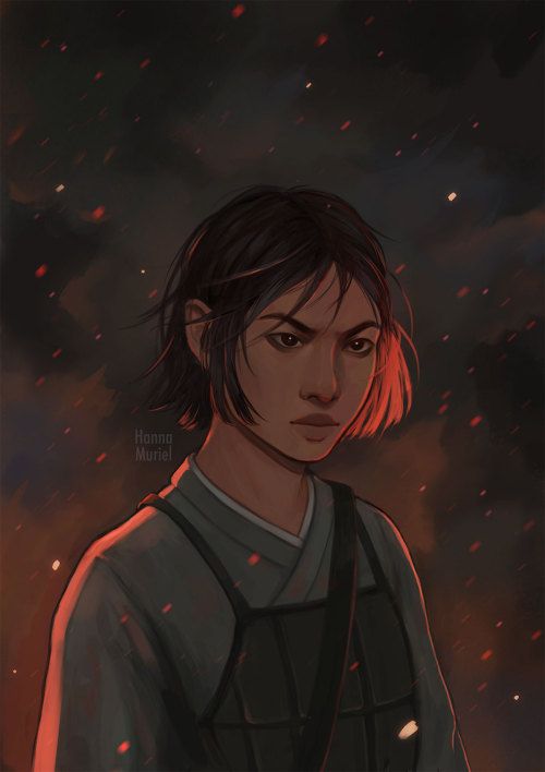 Fan Art - A striking portrayal of Rin, the main character from R.F. Kuang's 'The Poppy War,' showcasing unwavering determination and strength, created by artist Hanna Muriel on Tumblr