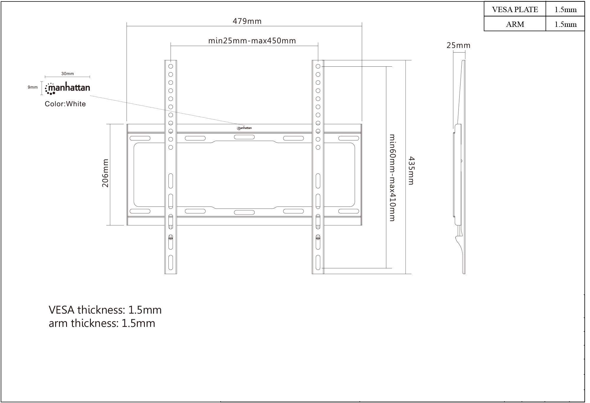 Manhattan Universal FlatPanel TV LowProfile Wall Mount (460934)