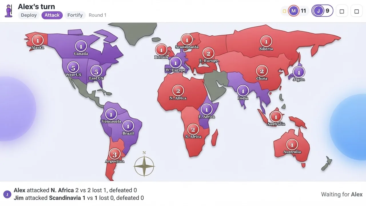 Risk-Style World Map artifact on a MockFlow board