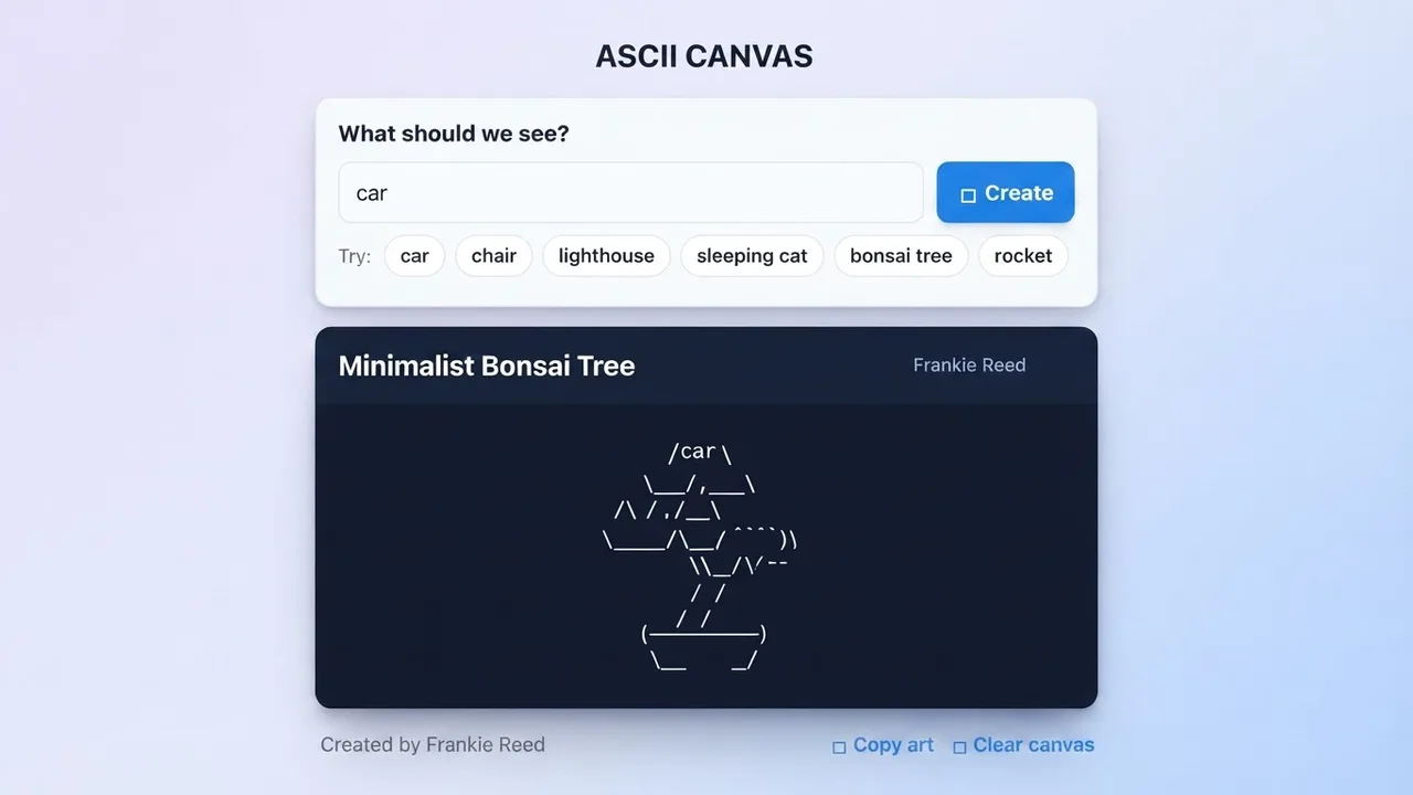 ASCII Canvas artifact on a MockFlow board