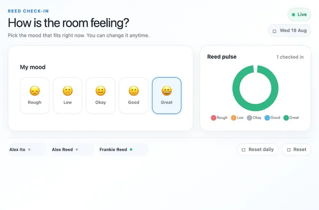 Team Mood Check-In artifact on a MockFlow board