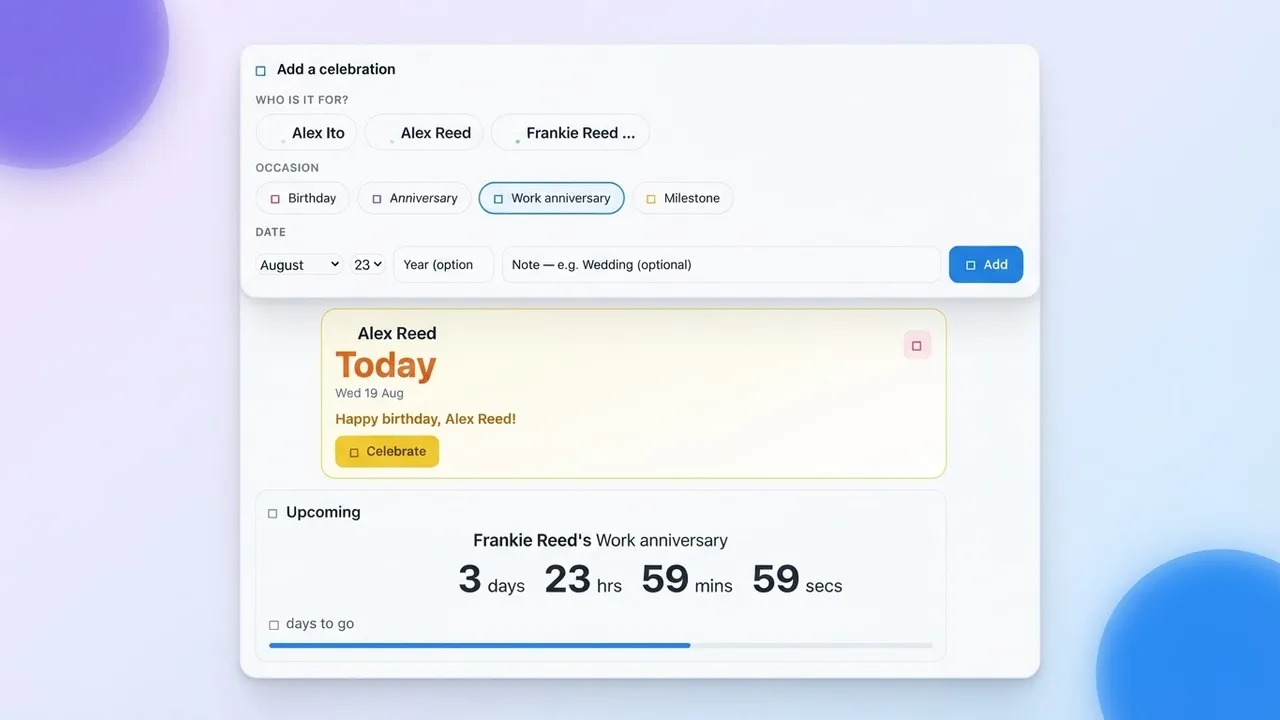 Countdown Board, a timers artifact on a MockFlow board