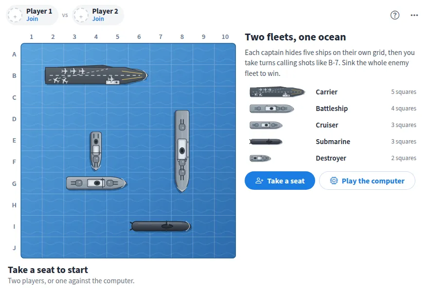 Battleship, a games artifact on a MockFlow board