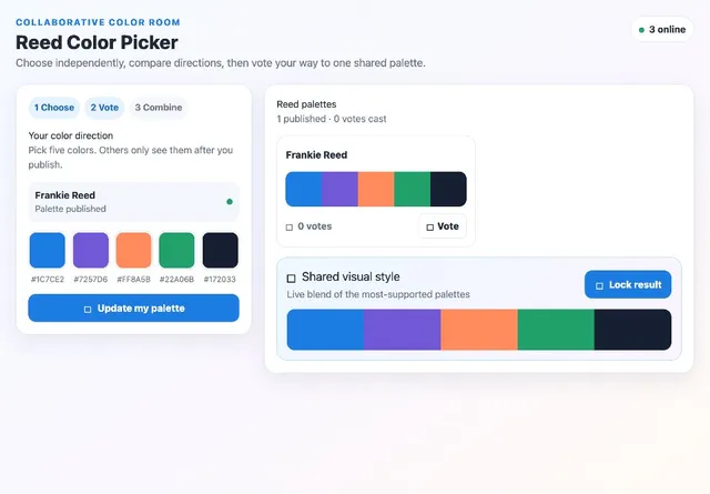 Team Color Picker artifact on a MockFlow board