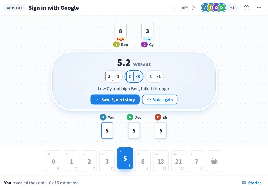 Planning Poker, a voting & polls artifact on a MockFlow board