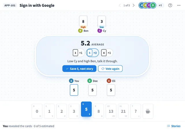 Planning Poker artifact on a MockFlow board