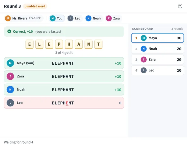 Spelling Bee artifact on a MockFlow board