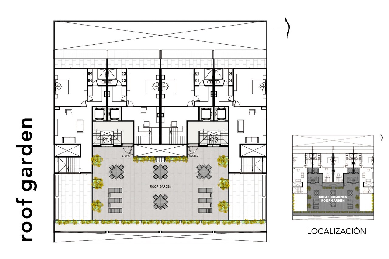 ROOF GARDEN COMUN AMENIDADES PLANO ARQUITECTONICO DESARROLLO INMOBILIARIO ARQUIMEDES DEPARTAMENTOS EN POLANCO MIGUEL HIDALGO CDM
