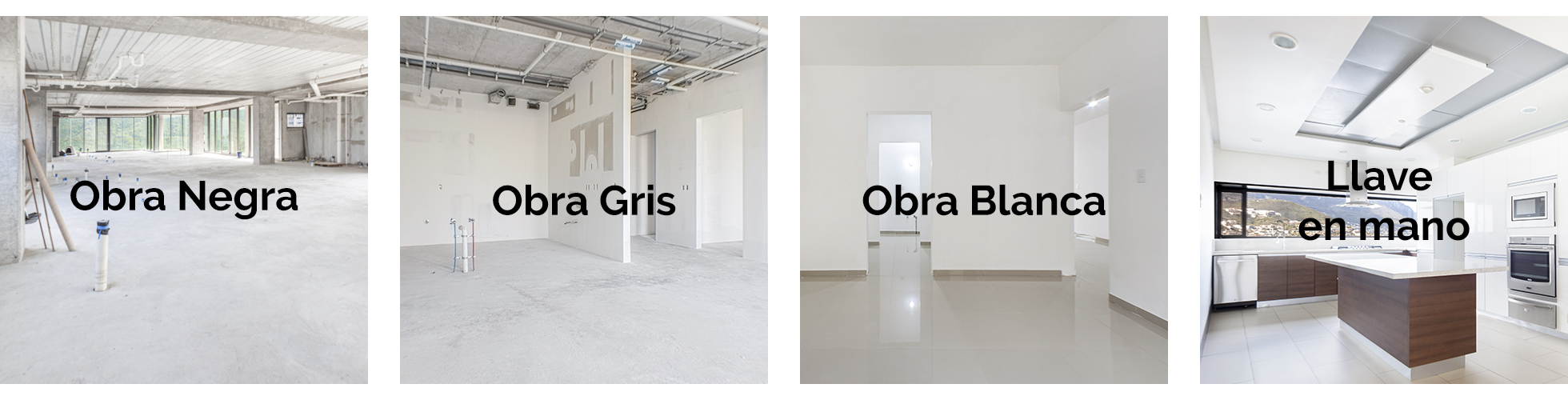 Obra negra, obra gris, obra blanca y llave en mano