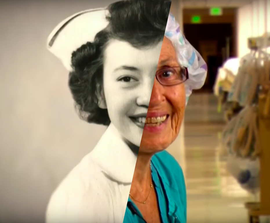 Florence Rigney, 92-years-old nurse, then and now (composite image)