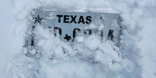 Texas License Plate in Snow
