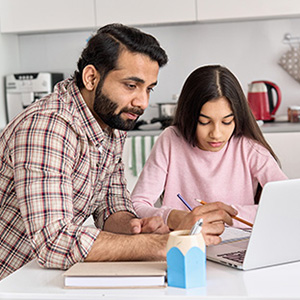 Image of a Young Father Teaching Daughter