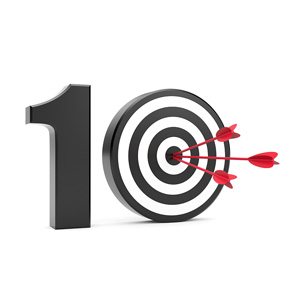 Image of the number 10 with three arrows in the bull's-eye of the 10