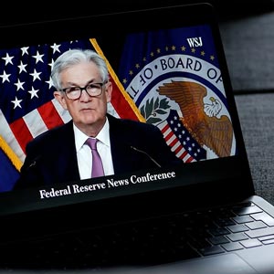 Image of Federal Reserve Chair Jerome Powell speaking during a news conference