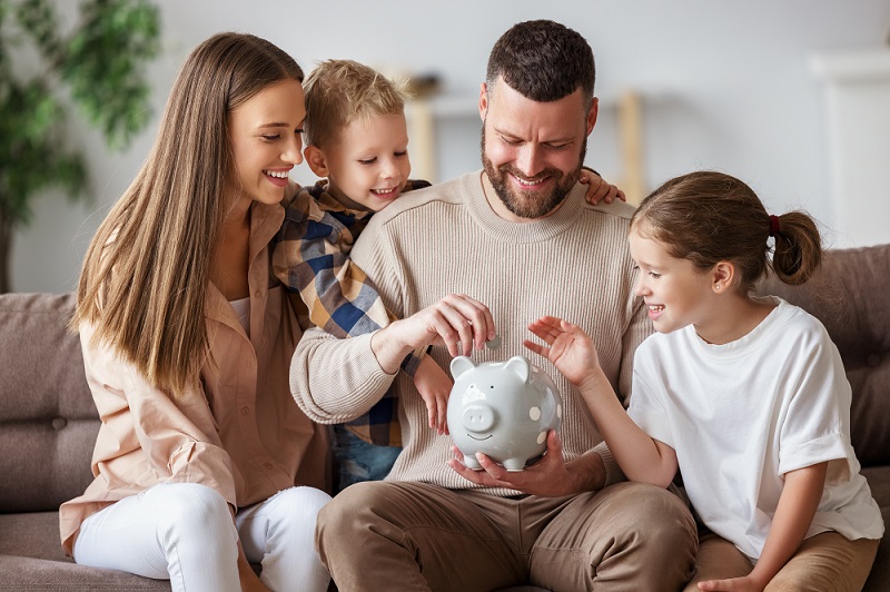 family with piggybank