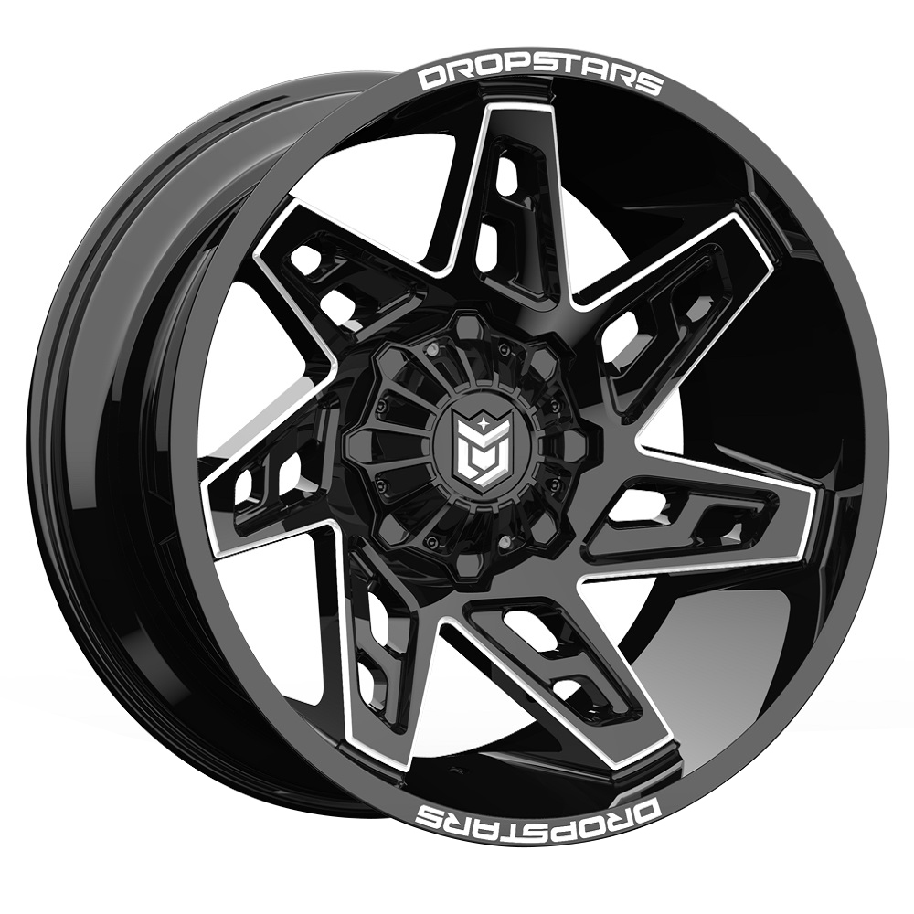 653BM Gloss Black w/ CNC Milled Accents Rim by Dropstars Wheels Performance Plus Tire