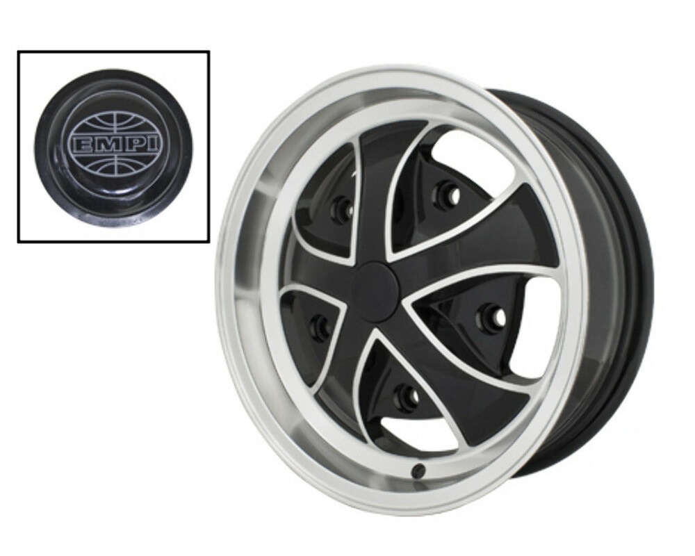 Empi Wheels Rebel Gloss Black w/ Polished Lip & Ribs Rim Wheel Size 15x5.5 Performance Plus Tire