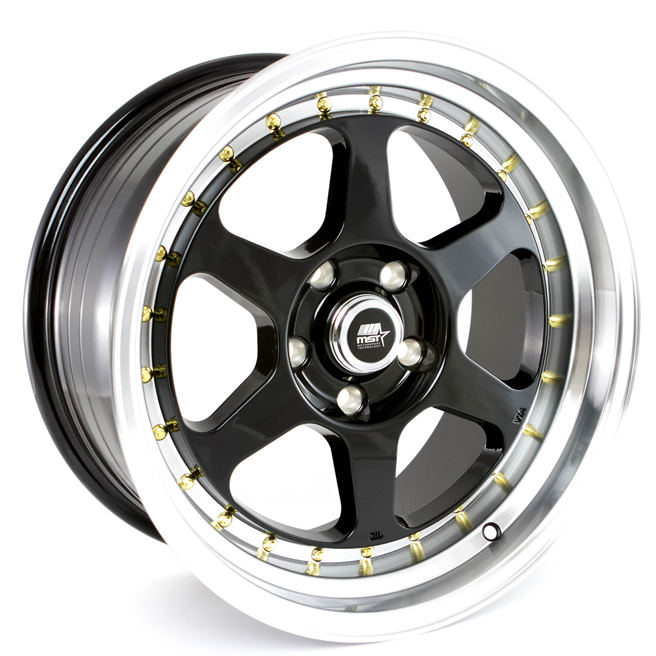 MST Wheels MT35 Black w/Machined Lip Gold Rivets Rim Wheel Size 17x8