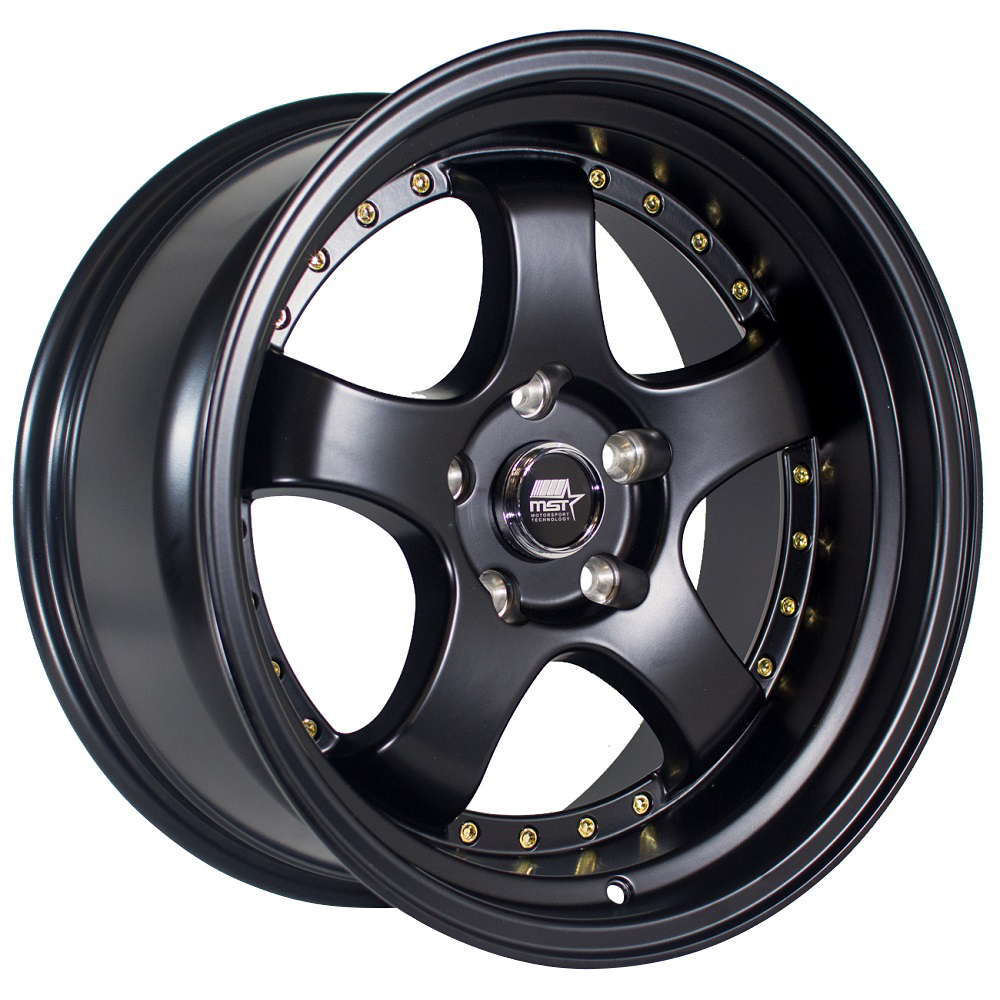 MST Wheels MT07 Matte Black W Gold Rivets Rim Wheel Size 17x9 mst-wheels-mt07-matte-black-w-gold-rivets-rim-wheel-size-17x9