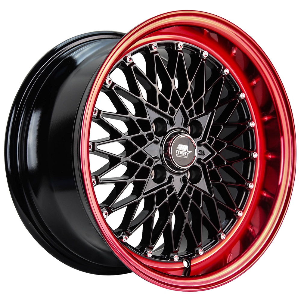 MST Wheels MT16 - Black w/Machined Red Lip Rim Wheel Size 15x8 ...