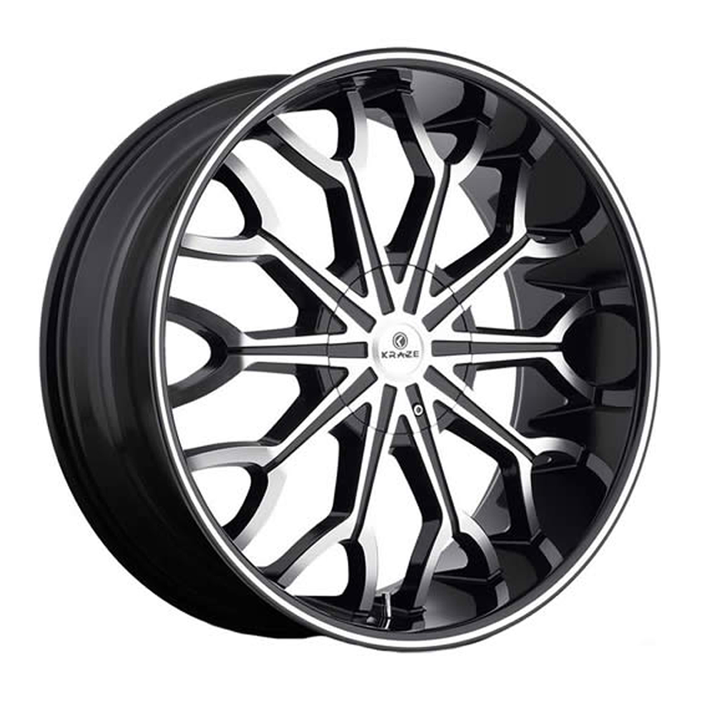 Kraze Wheels KR1012 Frenzy Black Machined Rim Performance Plus Tire