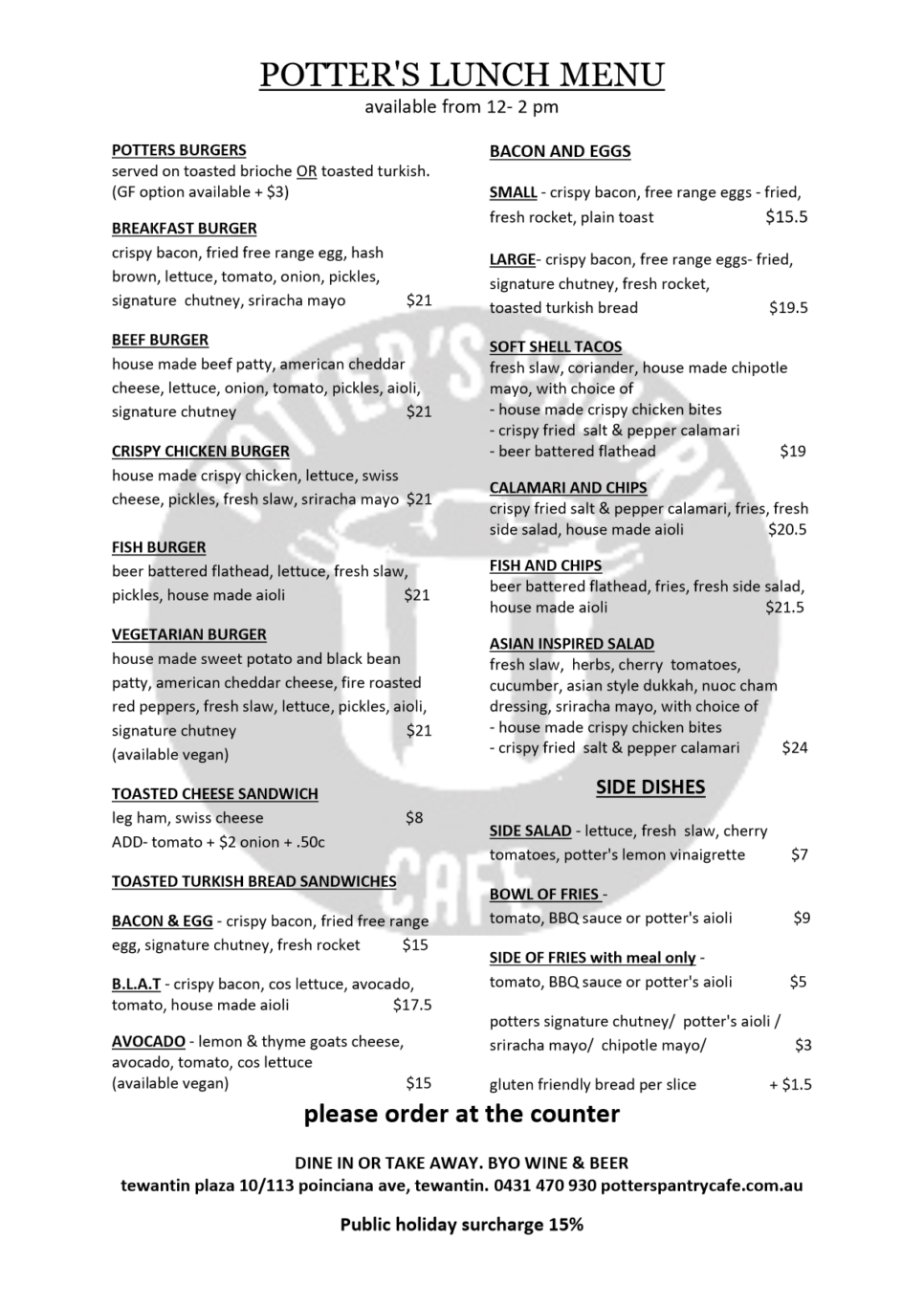 Potter's Pantry Cafe Tewantin, Sunshine Coast