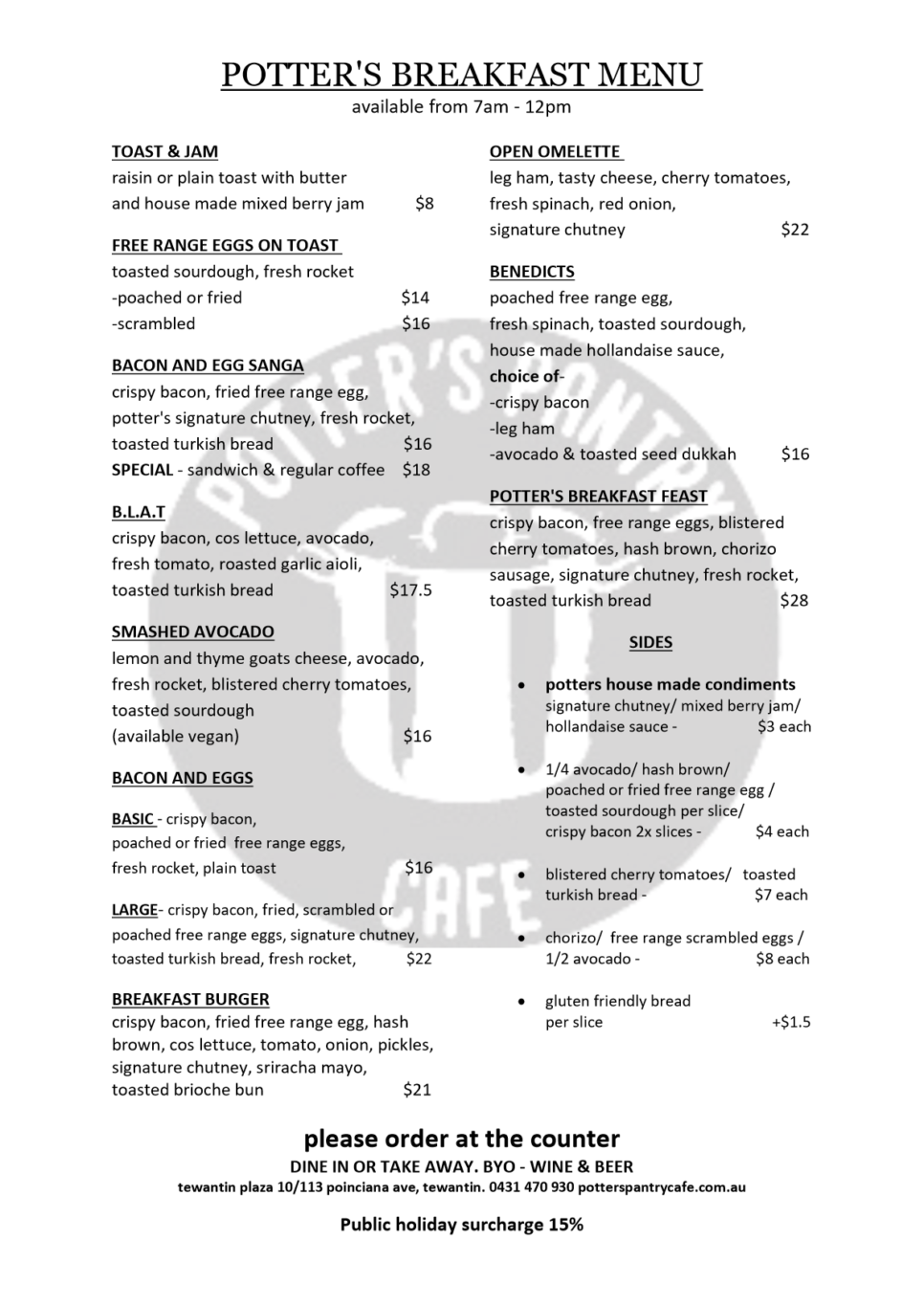 Potter's Pantry Cafe Tewantin, Sunshine Coast