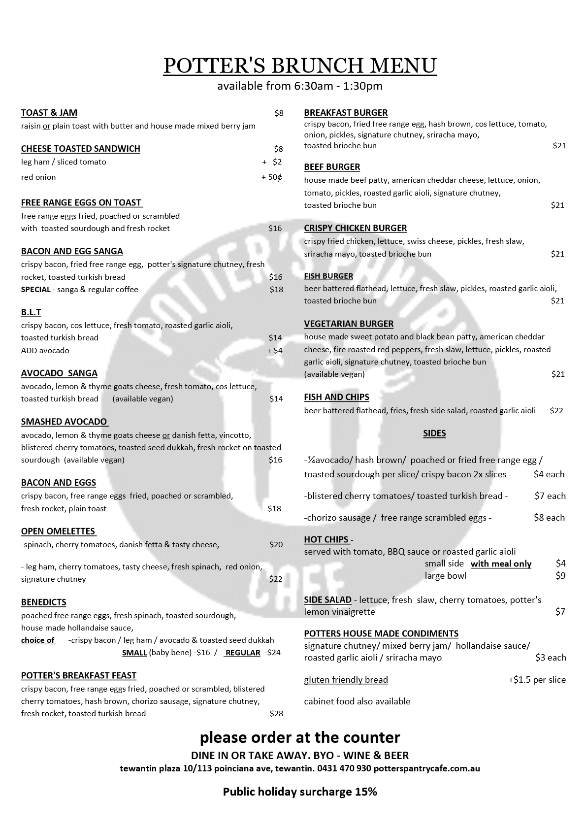 Potter's Pantry Cafe Tewantin, Sunshine Coast