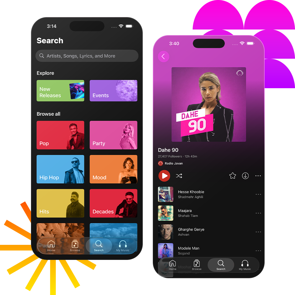 Radio Javan app mockup