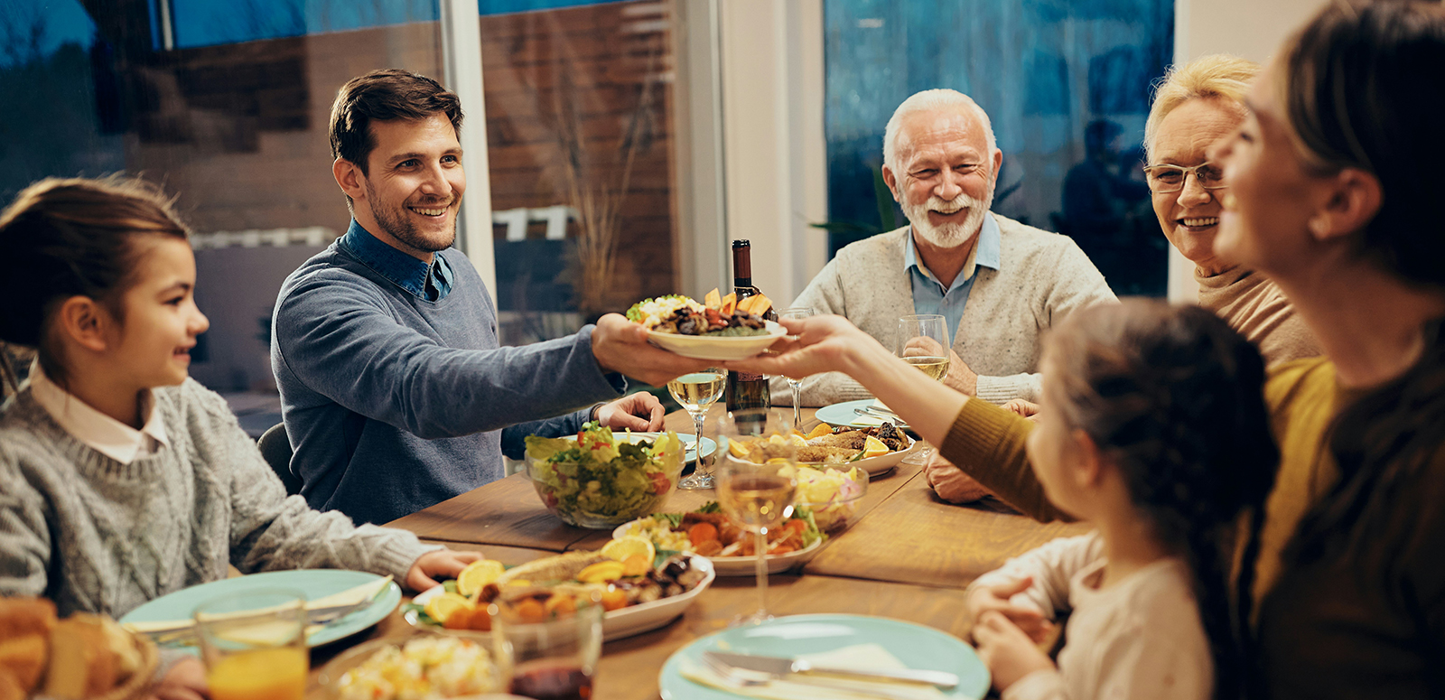 A family having dinner together
