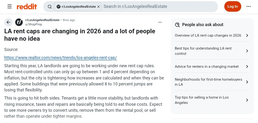 Reddit discussion about Los Angeles rent increases