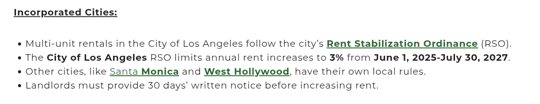 Summary graphic of rent rules in incorporated Los Angeles County cities