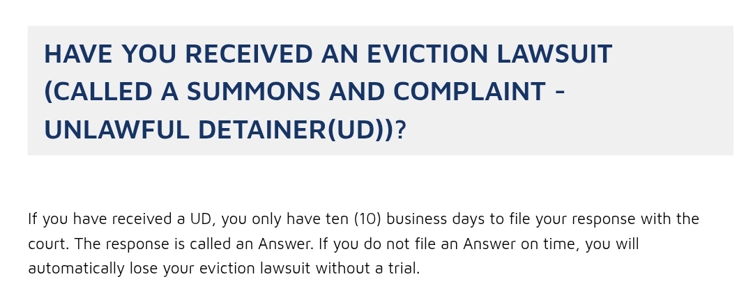 Eviction answer deadline screenshot