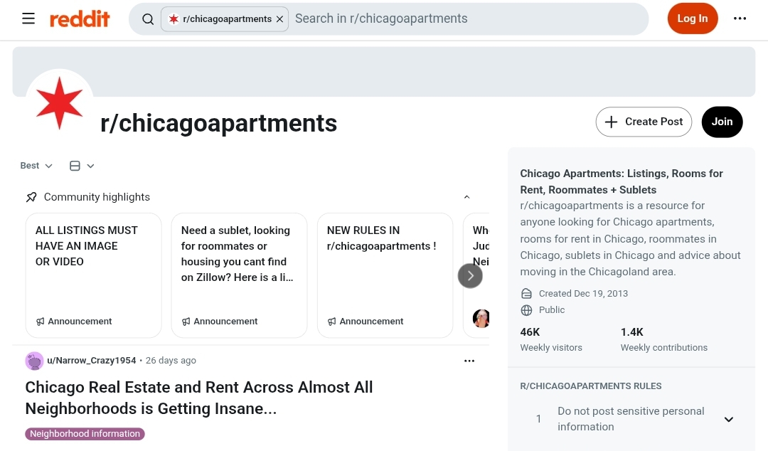 Anecdotal Reddit discussion about Chicago rents and neighborhoods