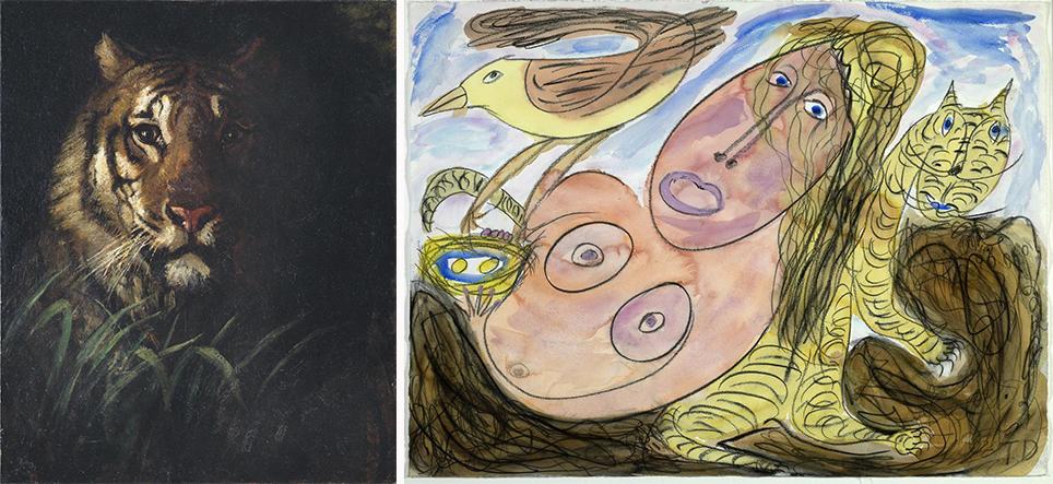 A collage of two paintings