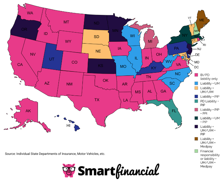 Auto insurance requirements map