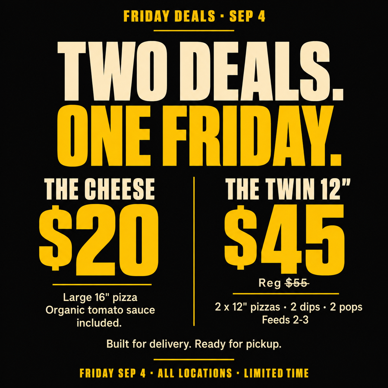 Double Deals 20 Cheese Twin 12 — Order Now.