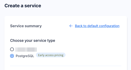 Create a new Postgres service in the Tiger