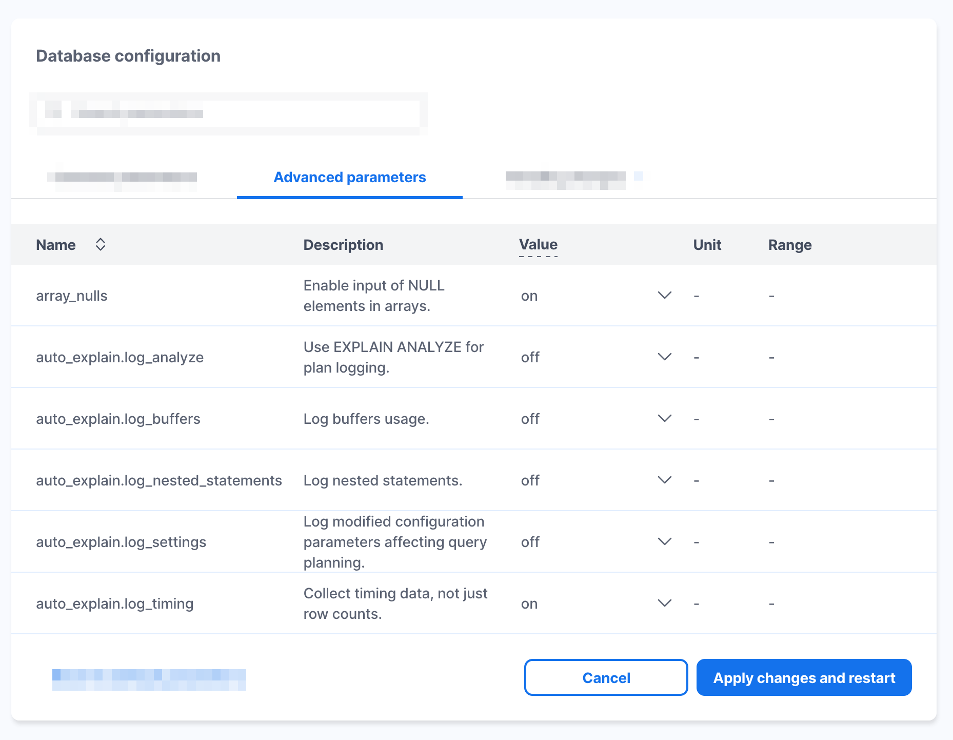View Timescale advanced configuration parameters