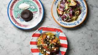 A photo of The Ninth's 'The Ninth Made Simple' at-home meal delivery dishes, including chocolate fondant and salads