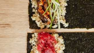 This is a photo of two sushi hand rolls at TEMAKI, Brixton.