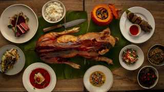 This is a photo of a whole lechon from Sarap Filipino Bistro.