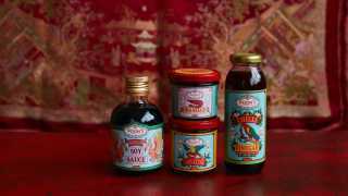 This is a photo of Poon's sauce range.