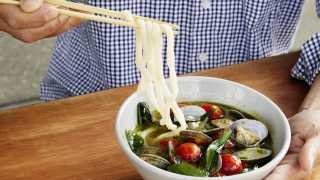 This is a colour image of a noodle dish at Koya Ko, Hackney
