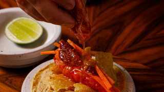 A colour image of Carabineros taco at Decimo