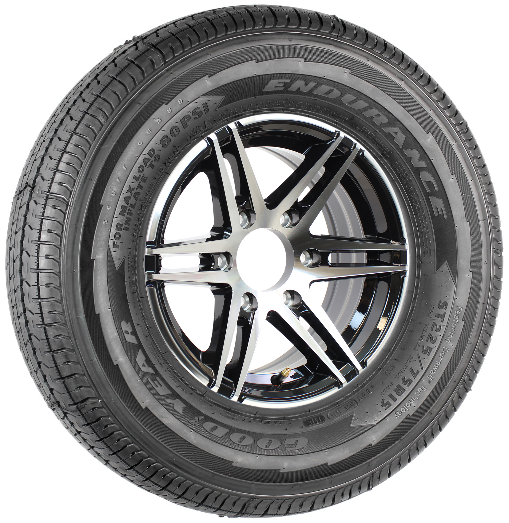 Goodyear Endurance ST225/75R15E Radial Trailer Tire on a Sidewinder