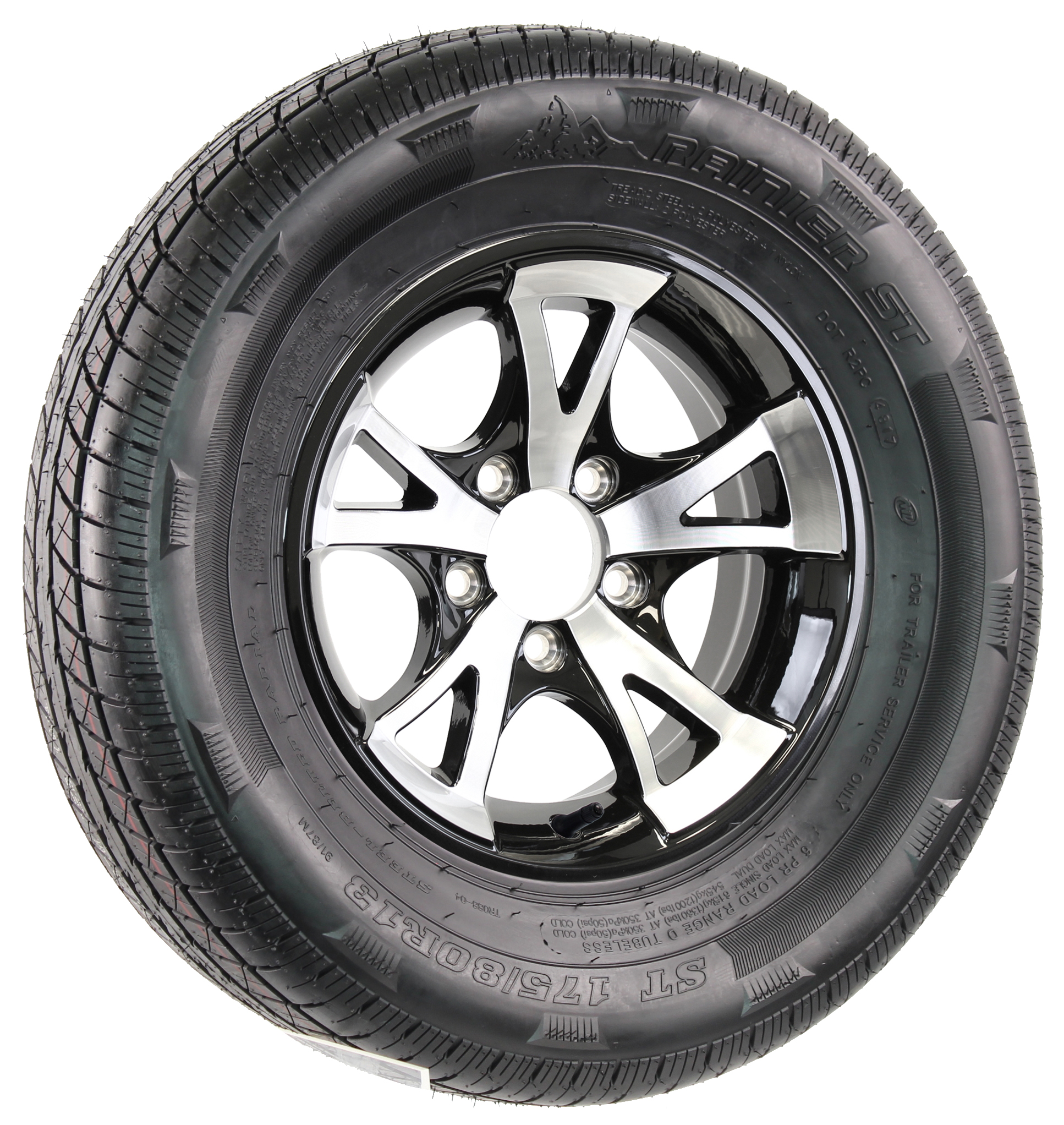 Rainier ST175/80R13 LRD Radial Tire on A1411 13x5.5 5 on 4.5 Black ...