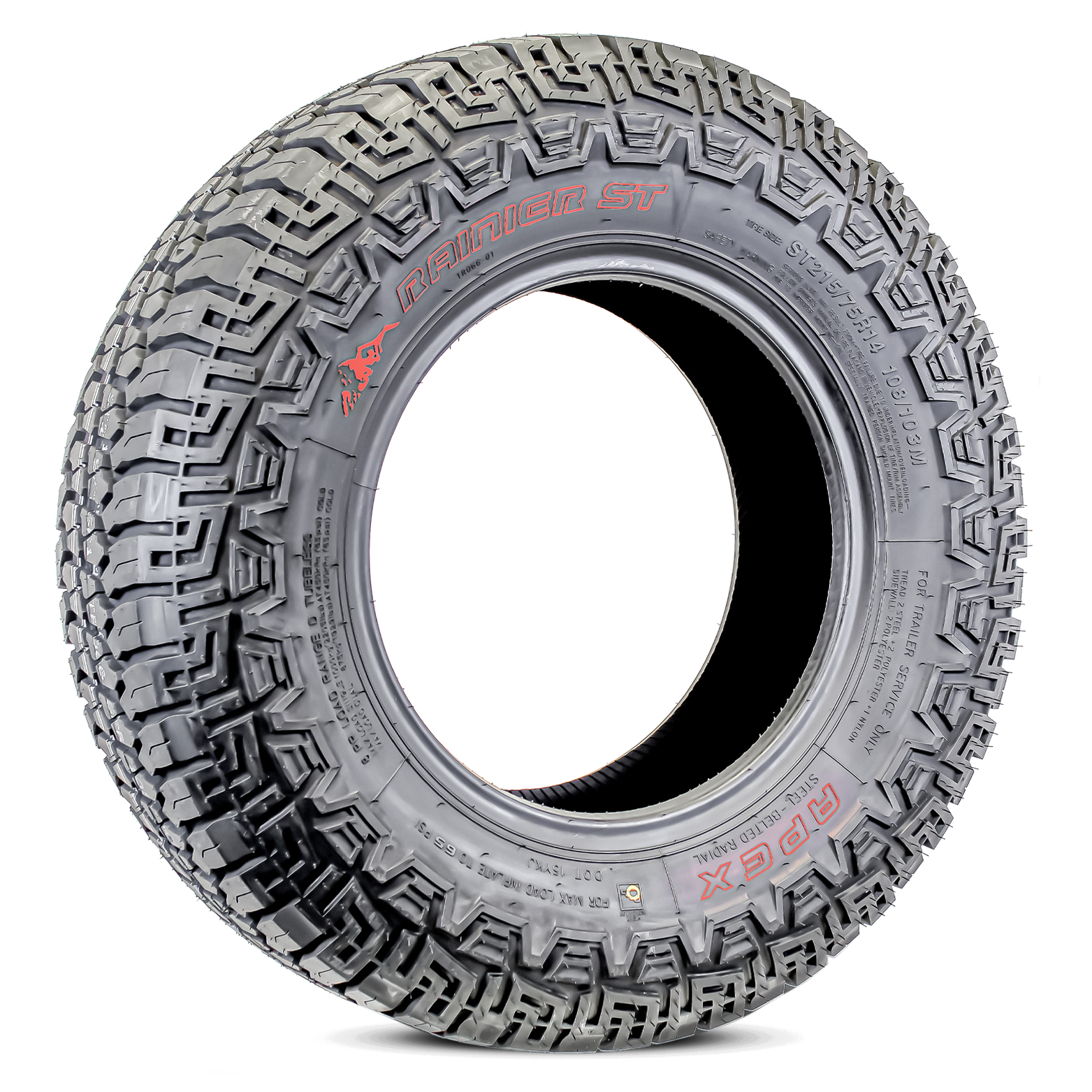 Rainier Apex ST215/75R14D Radial Off-Road Trailer Tire (with red hot patch) Image