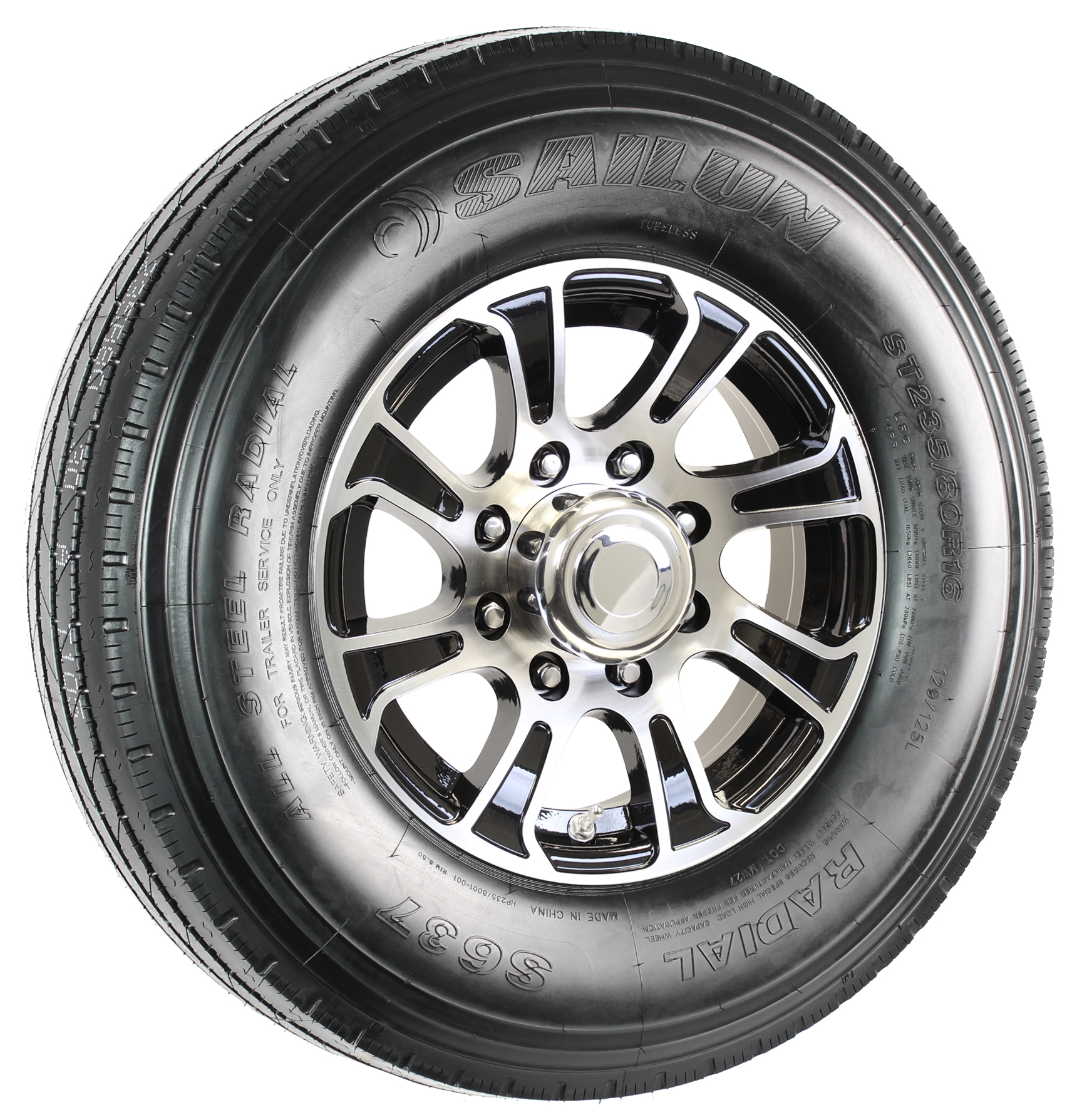 Sailun ST235/80R16G Trailer Tire on a Summit 16x6 86.5 Black/Machine